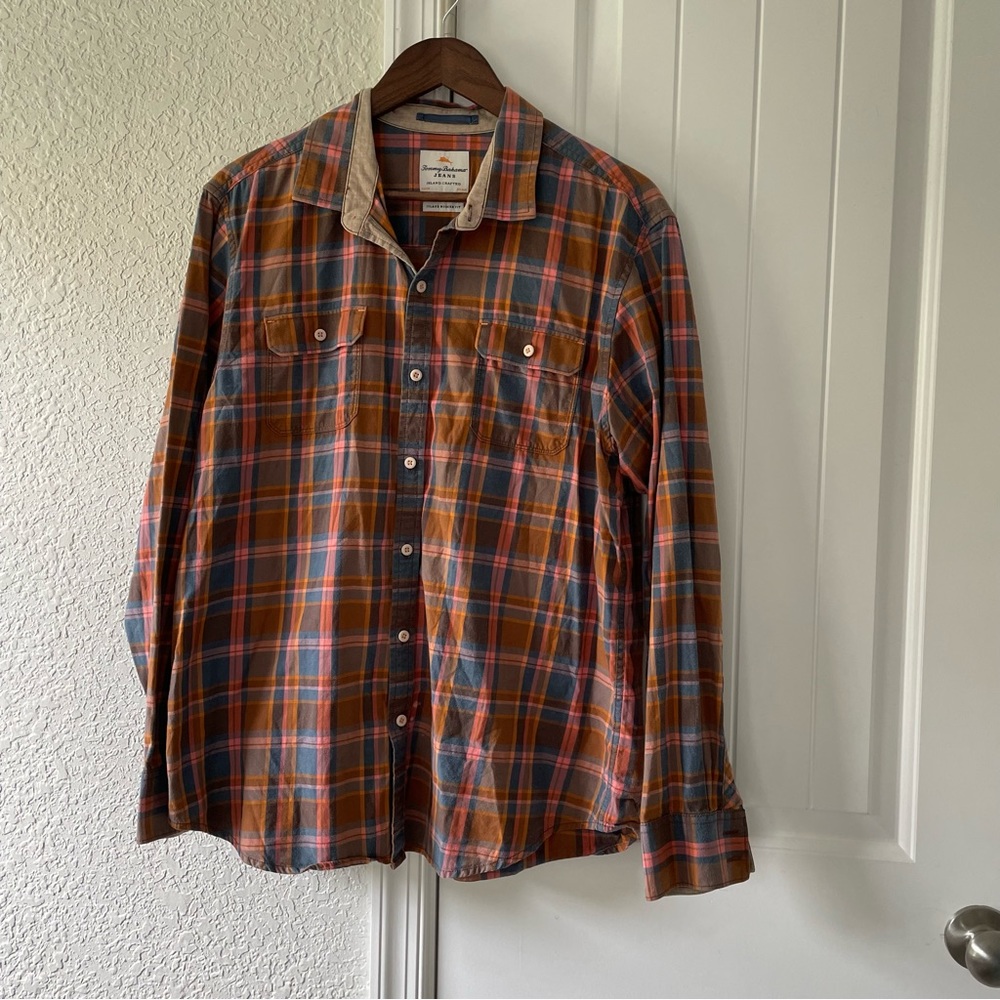 Tommy Bahama long sleeve plaid button down shirt size Large